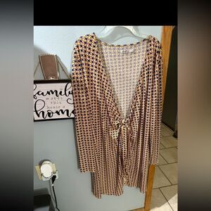 JustFab Open Front Patterned Tie Long Sleeve Blouse/ Dress Size XL